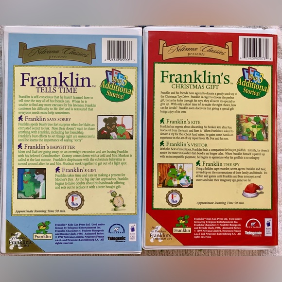 2 Franklin VHS tapes (clamshell covers) - "Tells Time" and "Christmas Gift" - Picture 2 of 2